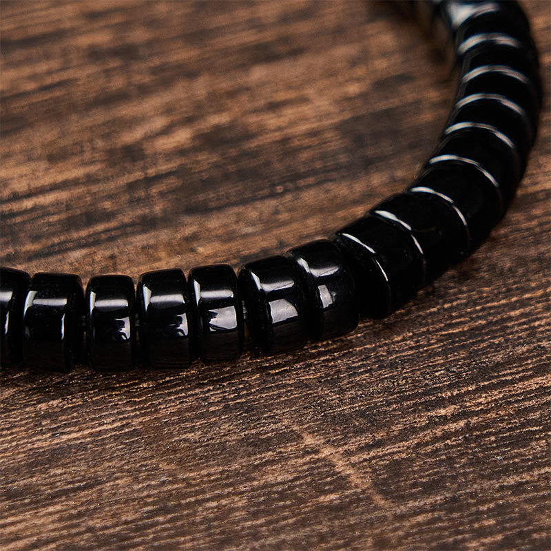 Buddha Stones 天然黒曜石のファセットカットストレートカットビーズ強さブレスレット - image 3