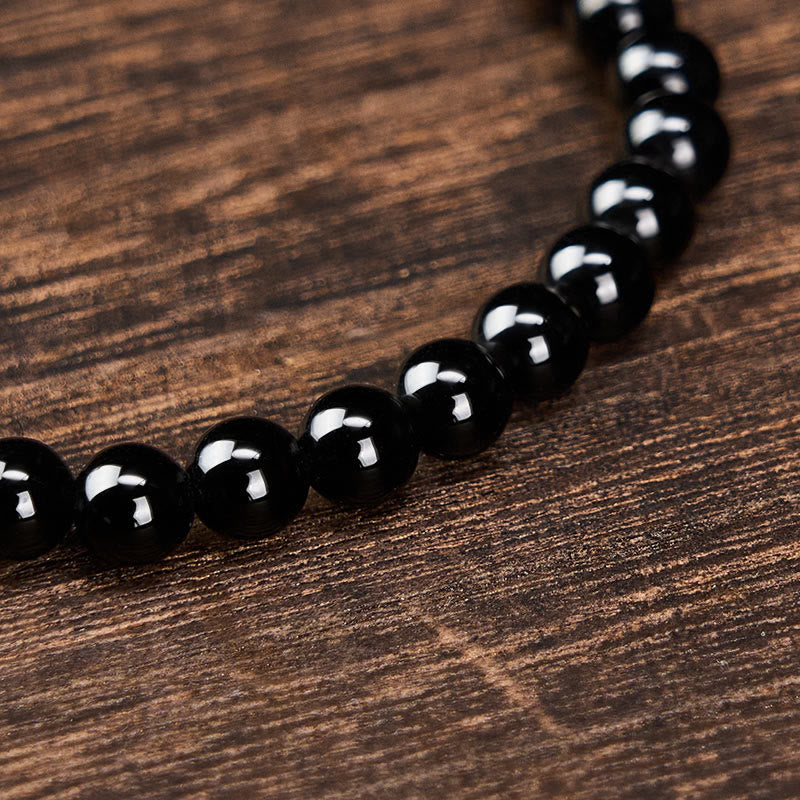 Buddha Stones ブラックオブシディアンとブラックトルマリンのプロテクションミニマリストラウンドビーズブレスレット - image 4