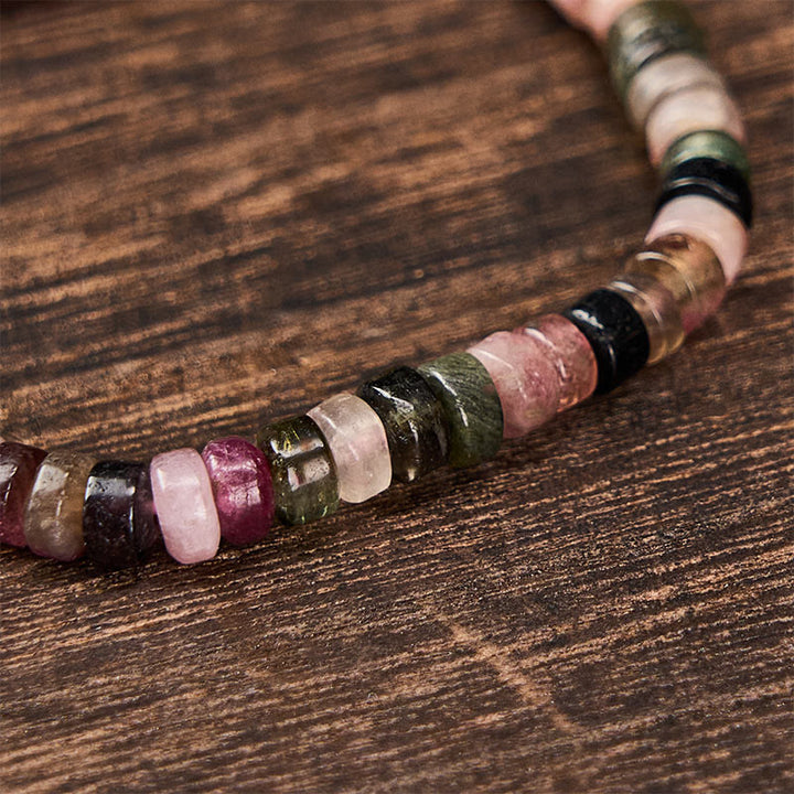 Buddha Stones マルチカラートルマリンの保護ファセットカットタブレットビーズブレスレット - image 4