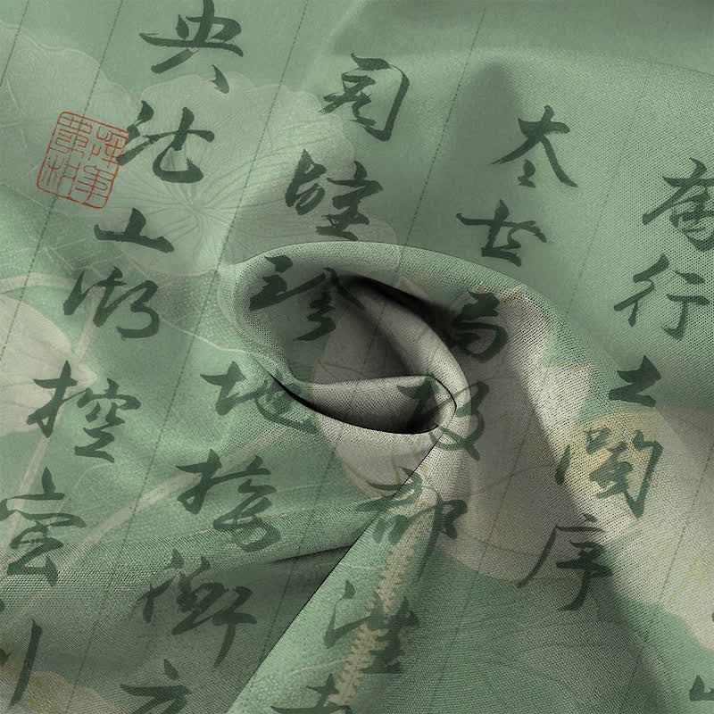 Buddha Stones 中国書道風景模様ボタン付き通気性メンズ半袖シャツ - image 4