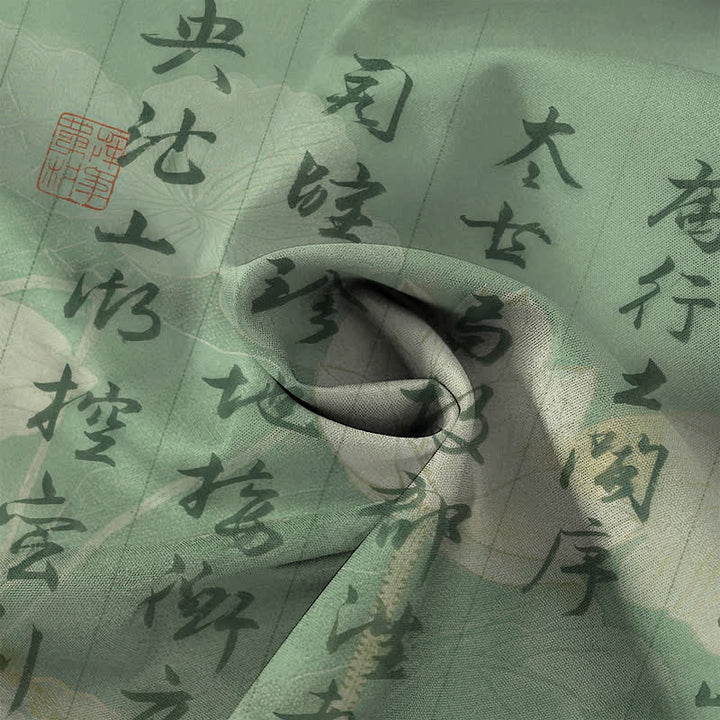 Buddha Stones 中国書道風景模様ボタン付き通気性メンズ半袖シャツ - image 4