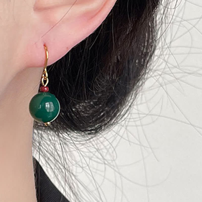 Buddha Stones グリーンアゲートのラウンドサポートドロップピアス - image 2