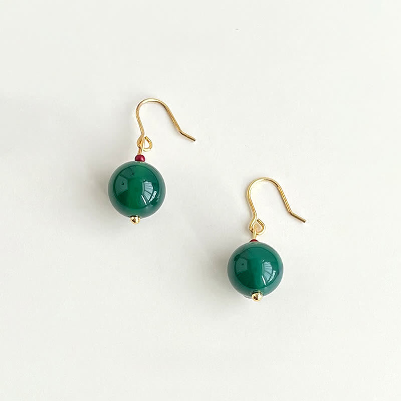 Buddha Stones グリーンアゲートのラウンドサポートドロップピアス - image 1