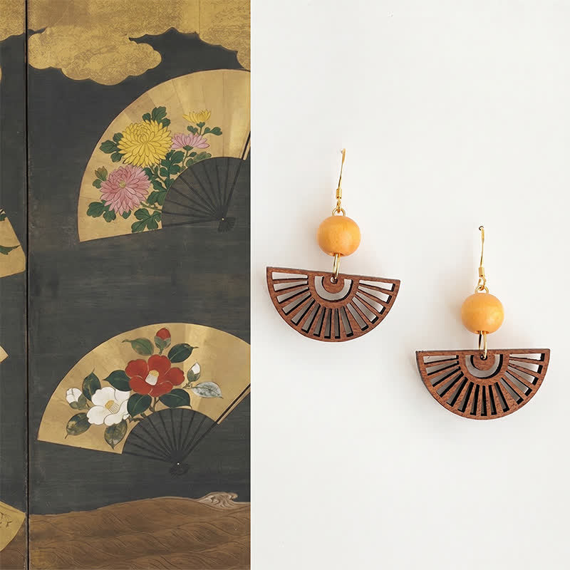Buddha Stones 手作りの扇形木製シンプルイヤリング - 木製（銅メッキ、925スターリングシルバー製ポスト付き） - image 0