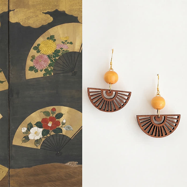 Buddha Stones 手作りの扇形木製シンプルイヤリング - 木製（銅メッキ、925スターリングシルバー製ポスト付き） - image 0