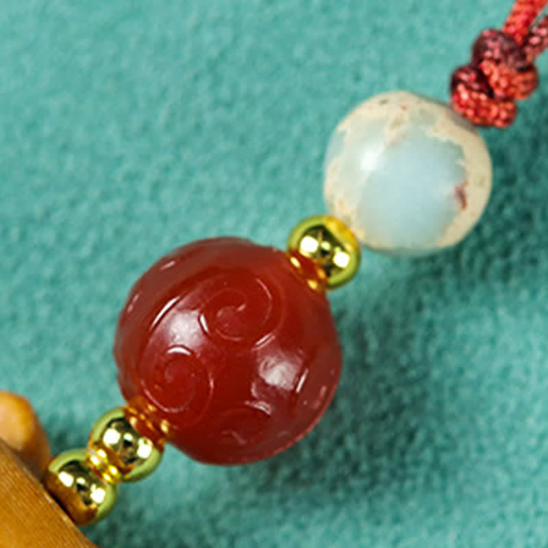 Buddha Stones 手彫りの白檀製猫魚浄化キーホルダー - image 10