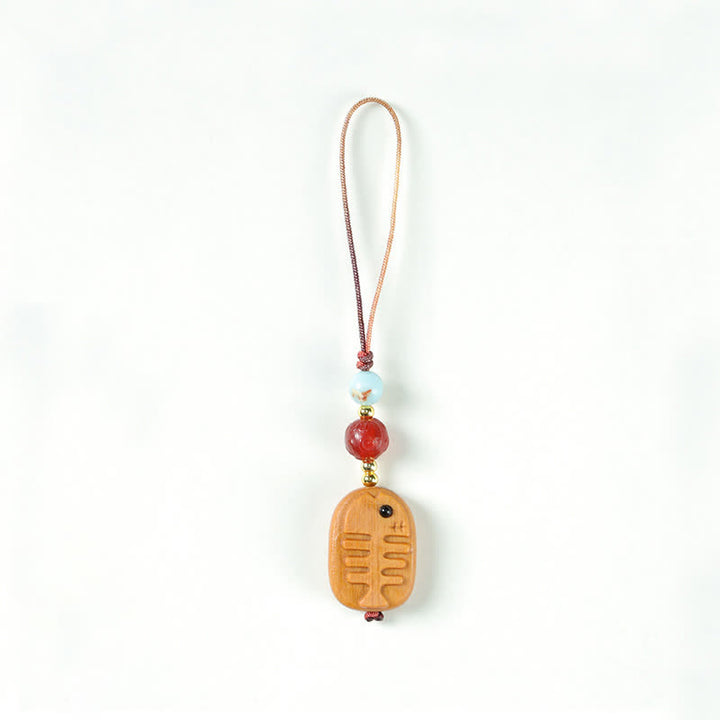 Buddha Stones 手彫りの白檀製猫魚浄化キーホルダー - 魚 - image 6