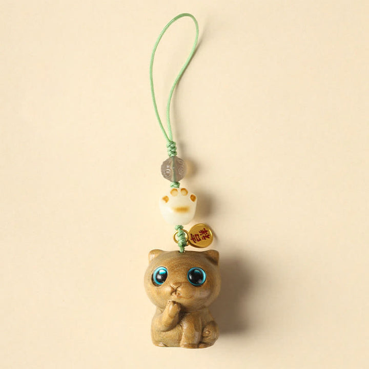 Buddha Stones 緑白檀の猫の手織り癒しキーホルダー - 電話吊り下げ装飾 - image 8