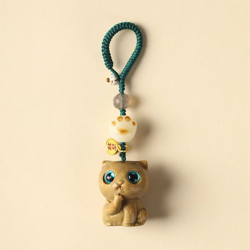 Buddha Stones 緑白檀の猫の手織り癒しキーホルダー - キーホルダー - image 1