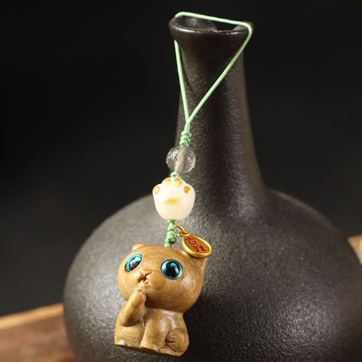 Buddha Stones 緑白檀の猫の手織り癒しキーホルダー - image 9