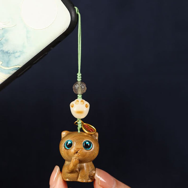 Buddha Stones 緑白檀の猫の手織り癒しキーホルダー - image 10