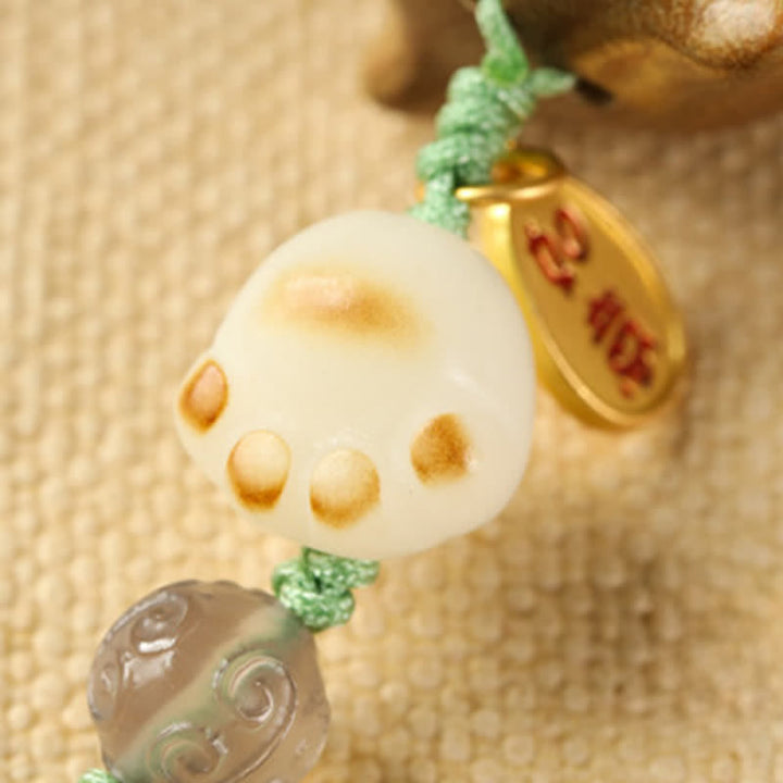 Buddha Stones 緑白檀の猫の手織り癒しキーホルダー - image 11
