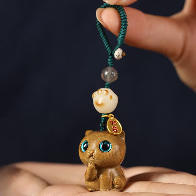 Buddha Stones 緑白檀の猫の手織り癒しキーホルダー - image 7