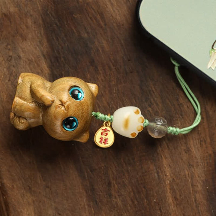 Buddha Stones 緑白檀の猫の手織り癒しキーホルダー - image 12