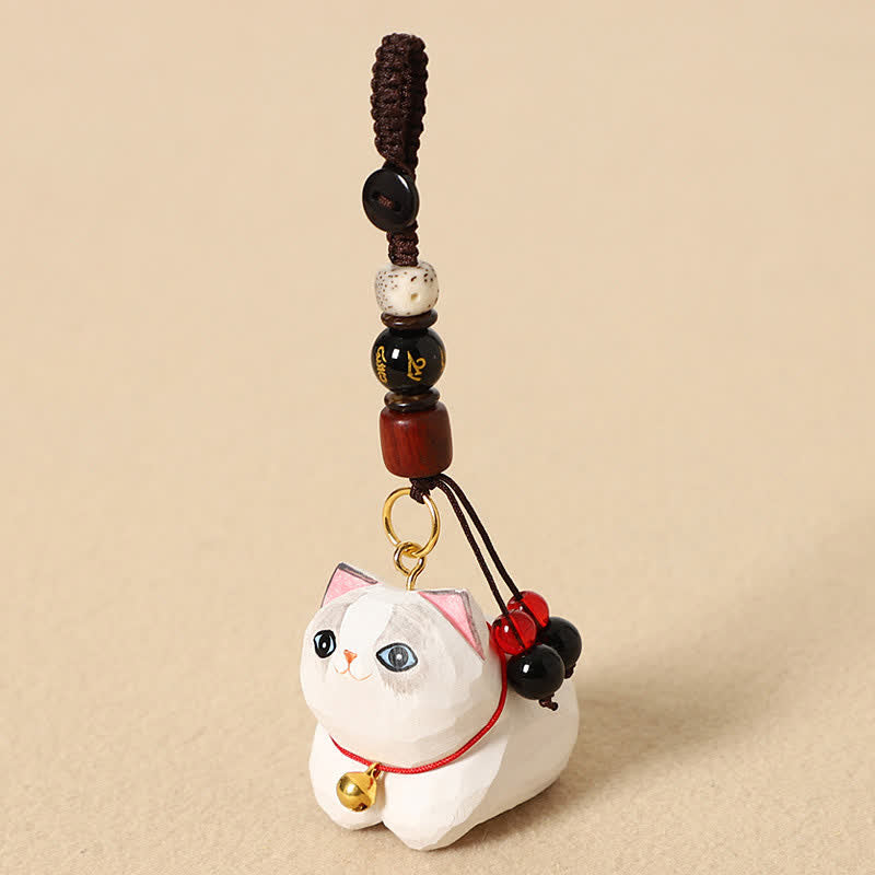 Buddha Stones 天然木手彫り寝そべり猫オーム・マニ・パドメ・フム平和キーホルダー - ホワイトキャットオーム・マニ・パドメ・フム - image 10