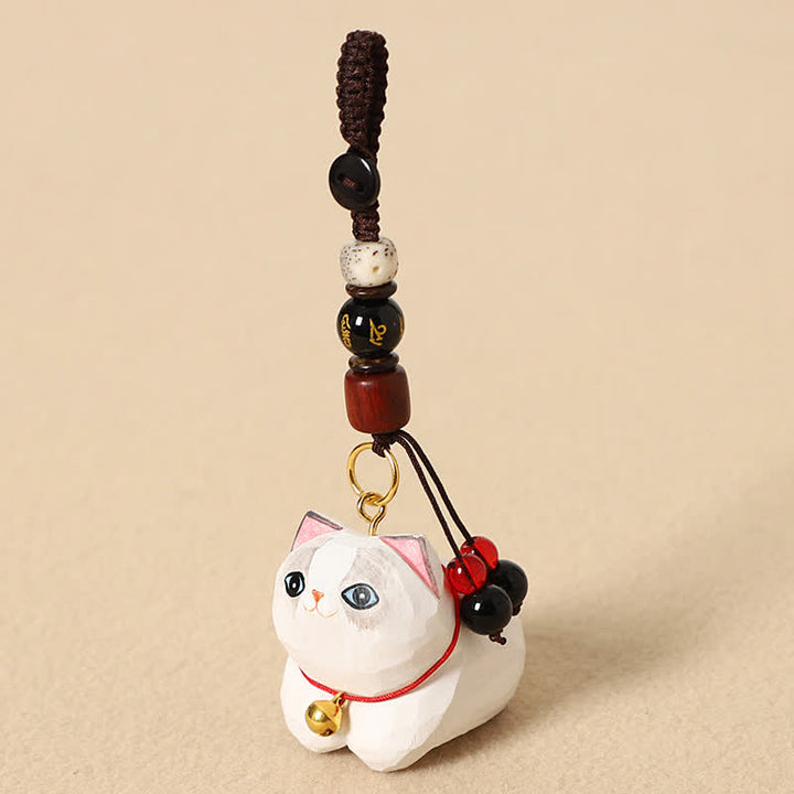 Buddha Stones 天然木手彫り寝そべり猫オーム・マニ・パドメ・フム平和キーホルダー - ホワイトキャットオーム・マニ・パドメ・フム - image 10