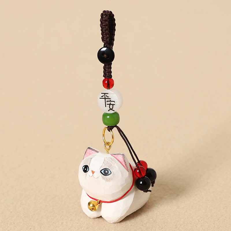 Buddha Stones 天然木手彫り寝そべり猫オーム・マニ・パドメ・フム平和キーホルダー - ホワイトキャットピース - image 9