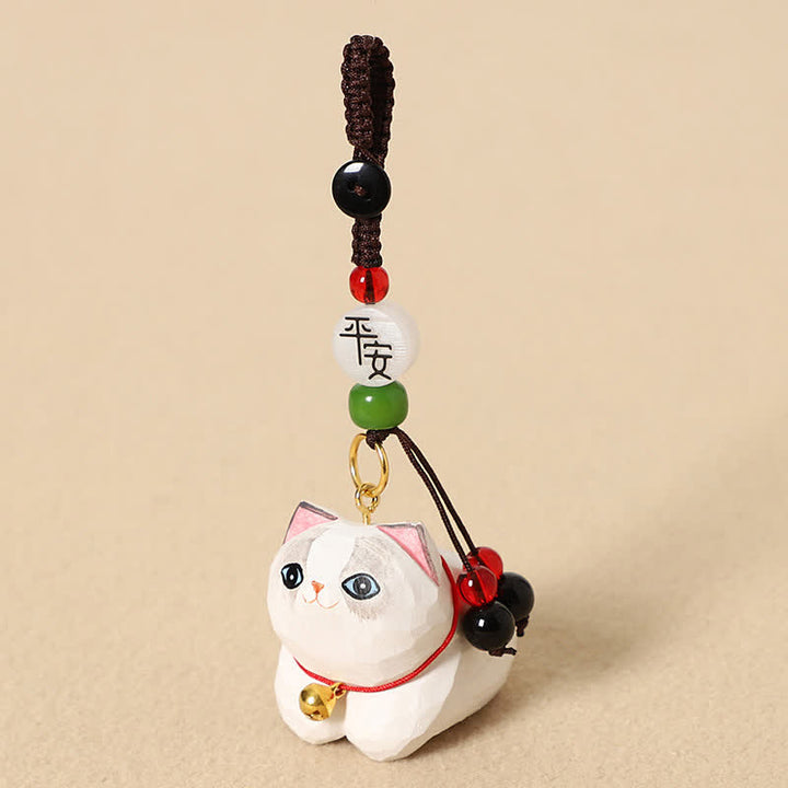Buddha Stones 天然木手彫り寝そべり猫オーム・マニ・パドメ・フム平和キーホルダー - ホワイトキャットピース - image 9