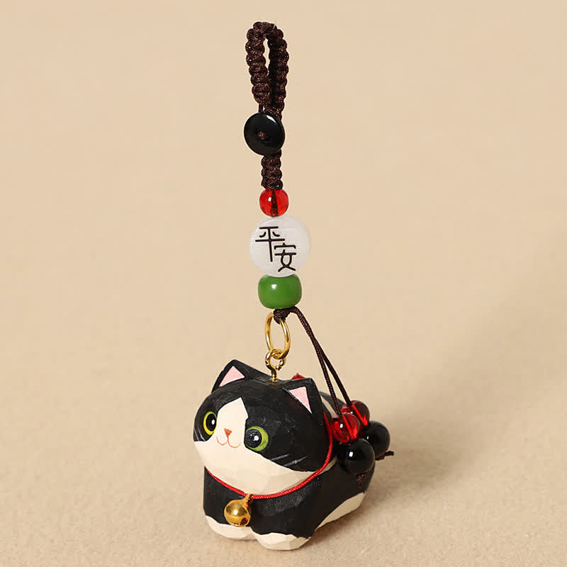 Buddha Stones 天然木手彫り寝そべり猫オーム・マニ・パドメ・フム平和キーホルダー - ブラックキャットピース - image 4