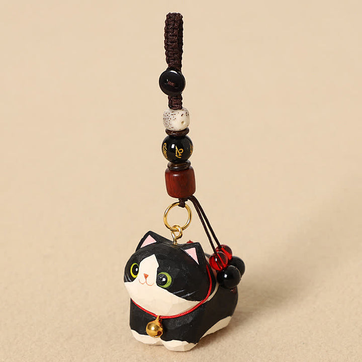 Buddha Stones 天然木手彫り寝そべり猫オーム・マニ・パドメ・フム平和キーホルダー - 黒猫オーム・マニ・パドメ・フム - image 7