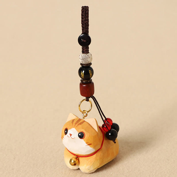 Buddha Stones 天然木手彫り寝そべり猫オーム・マニ・パドメ・フム平和キーホルダー - オレンジキャットオーム・マニ・パドメ・フム - image 2