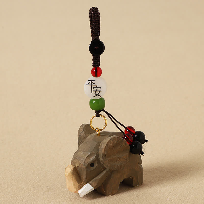 Buddha Stones 天然木製象の平和オム・オーム・マニ・パドメ・フム純粋さキーホルダー - 象の平和 - image 2