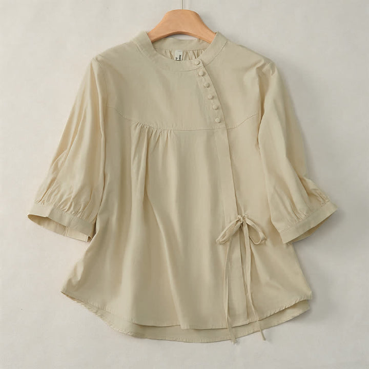 Buddha Stonesレースアップボタンデザイン レディース 七分袖シャツ - 小麦 - US14、 UK/AU18、 EU46 (2XL) - image 9