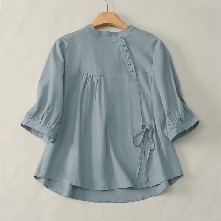 Buddha Stonesレースアップボタンデザイン レディース 七分袖シャツ - 水色 - US14、 UK/AU18、 EU46 (2XL) - image 0