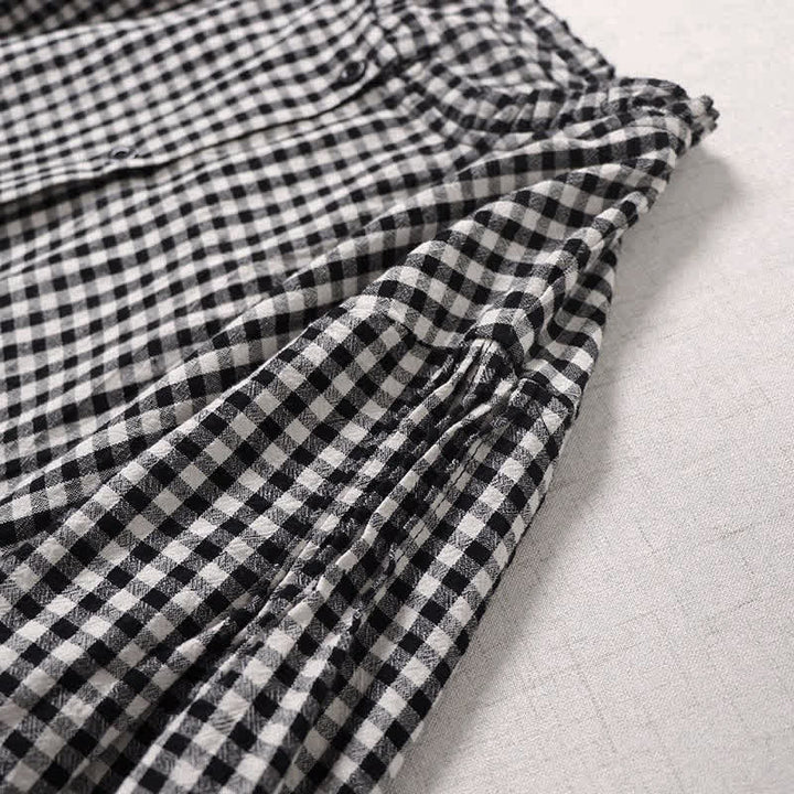 Buddha Stonesロングスリーブ チェック柄 シンプルボタン フリルデザイン ミディドレス ポケット付き - image 14