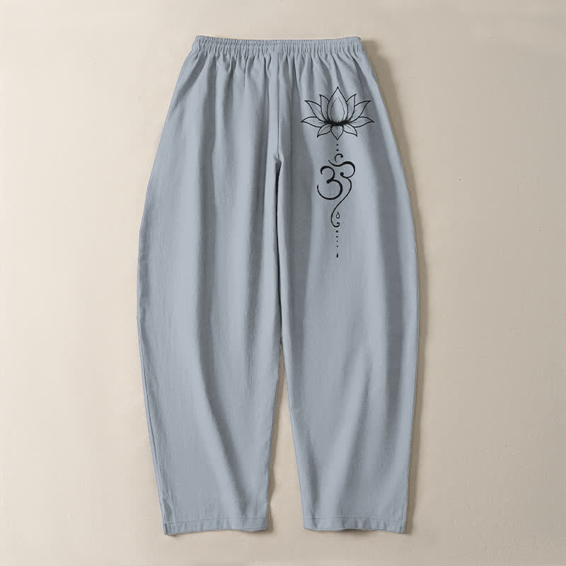 Buddha Stones 純綿ロータスオム柄ドローストリング付きメンズテーパードパンツ（ポケット付き） - image 14