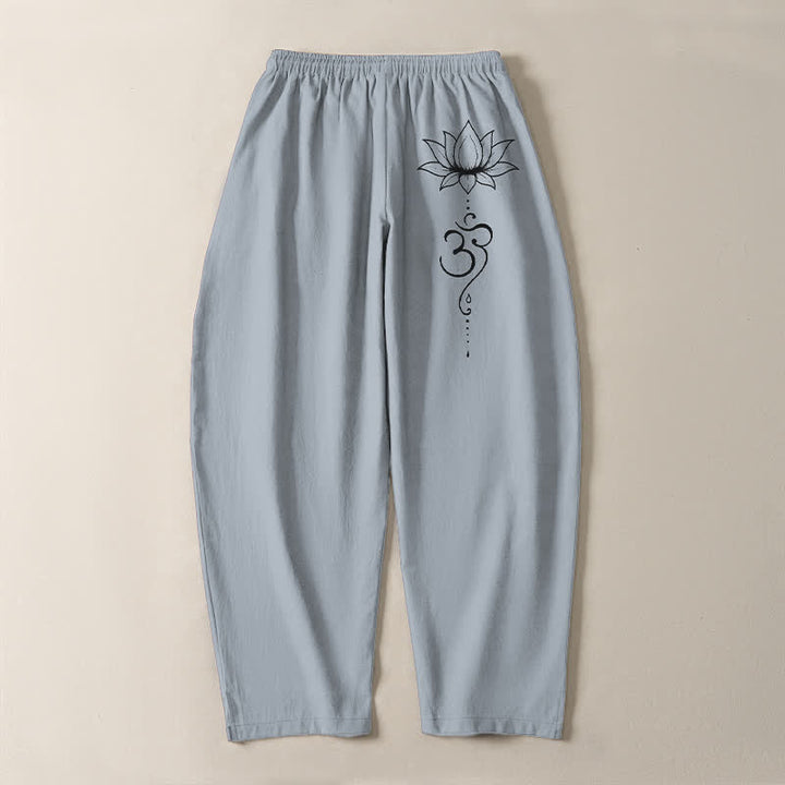 Buddha Stones 純綿ロータスオム柄ドローストリング付きメンズテーパードパンツ（ポケット付き） - image 14
