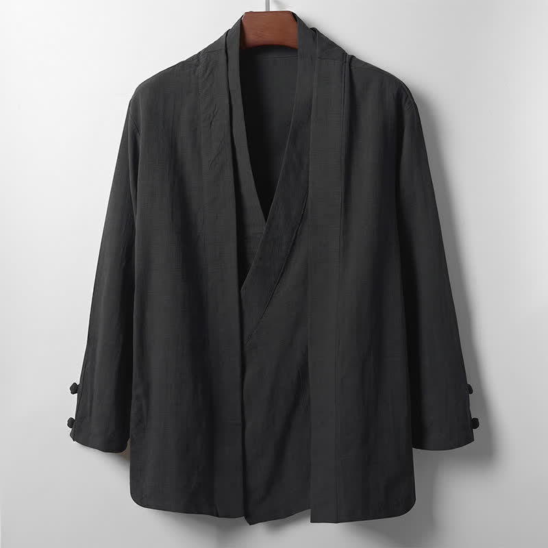 Buddha Stones 春のカジュアルミニマリスト無地ラペルラミーメンズ着物 - 黒 - US/UK/AU44、 EU54 (4XL) - image 8