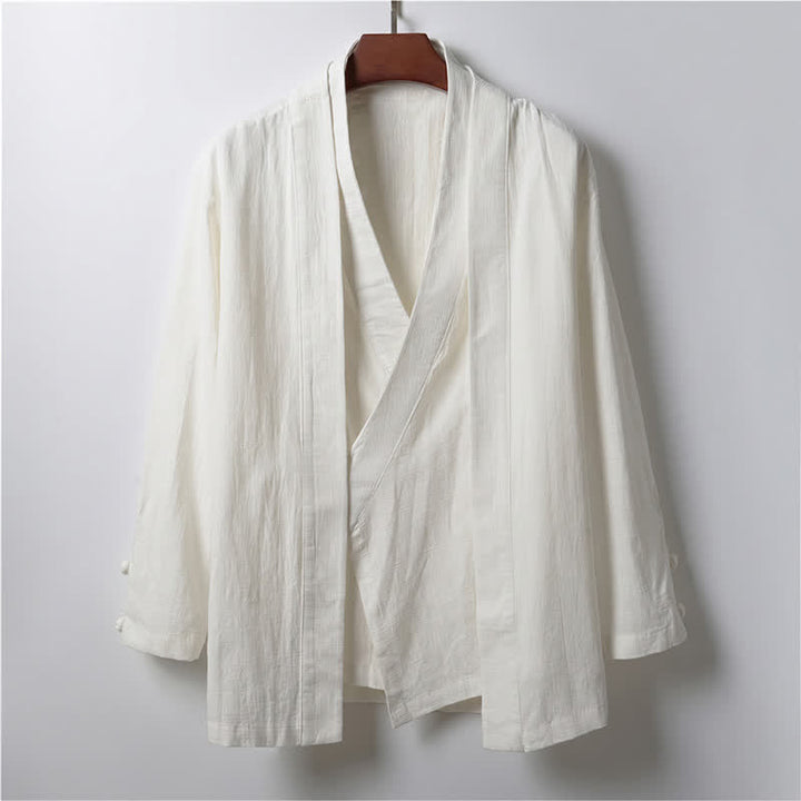 Buddha Stones 春のカジュアルミニマリスト無地ラペルラミーメンズ着物 - 白 - US/UK/AU44、 EU54 (4XL) - image 12