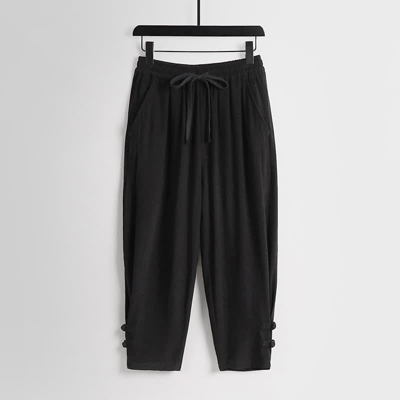 Buddha Stones 夏用唐風瞑想カエルボタン無地リネンVネックノースリーブシャツパンツメンズ瞑想服（ポケット付き）2点セット - image 17