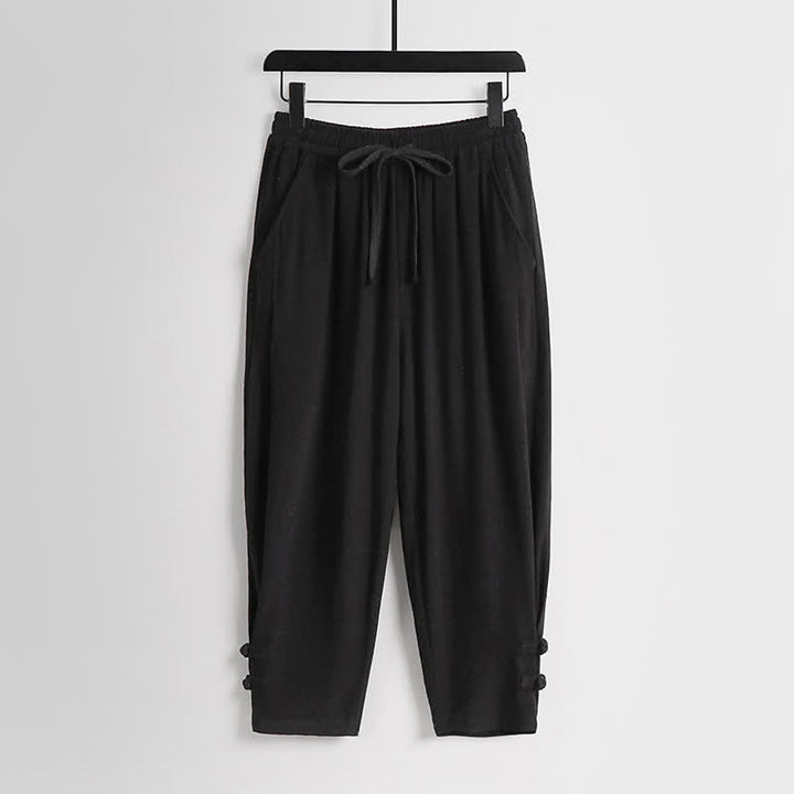 Buddha Stones 夏用唐風瞑想カエルボタン無地リネンVネックノースリーブシャツパンツメンズ瞑想服（ポケット付き）2点セット - image 17
