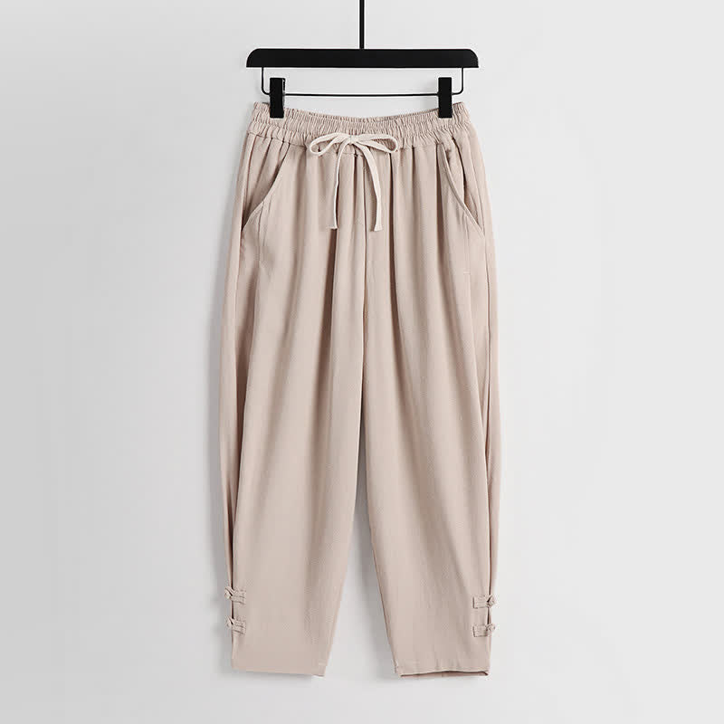 Buddha Stones 夏用唐風瞑想カエルボタン無地リネンVネックノースリーブシャツパンツメンズ瞑想服（ポケット付き）2点セット - image 20
