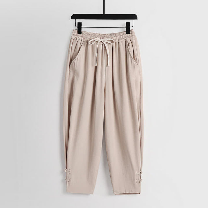 Buddha Stones 夏用唐風瞑想カエルボタン無地リネンVネックノースリーブシャツパンツメンズ瞑想服（ポケット付き）2点セット - image 20