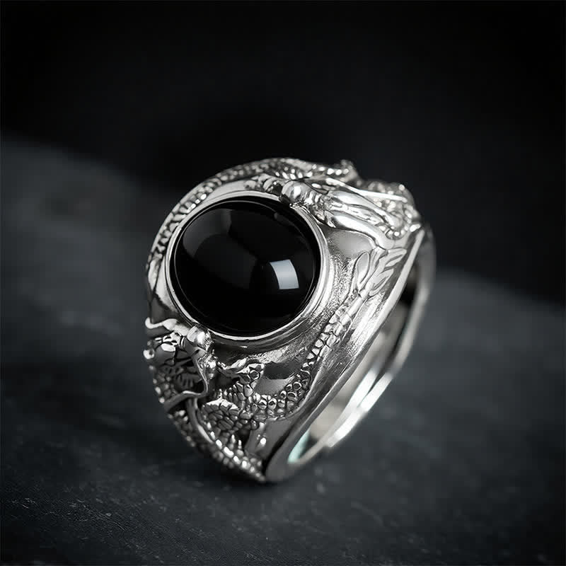 Buddha Stones 黒曜石龍浄化オープンリング - image 1