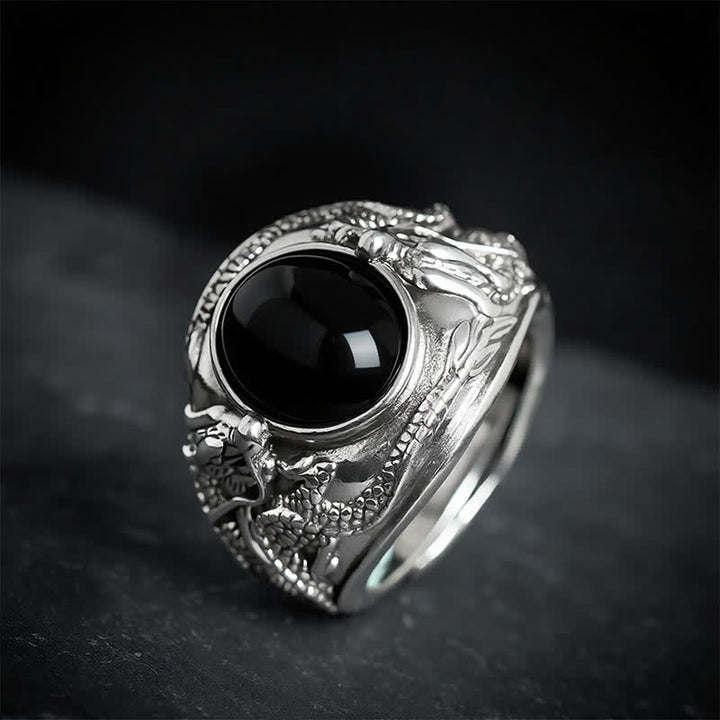 Buddha Stones 黒曜石龍浄化オープンリング - image 1