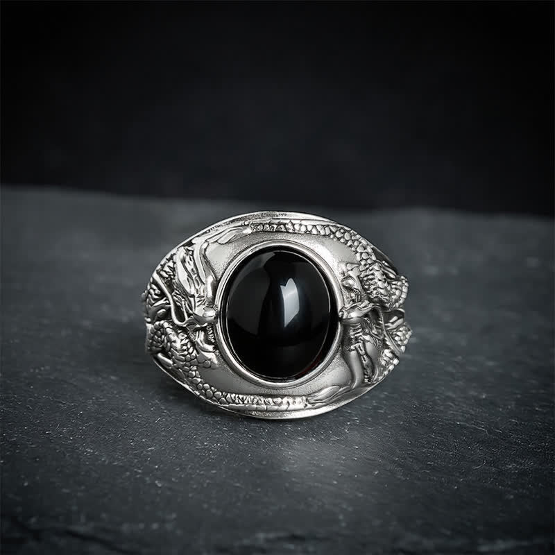 Buddha Stones 黒曜石龍浄化オープンリング - image 2