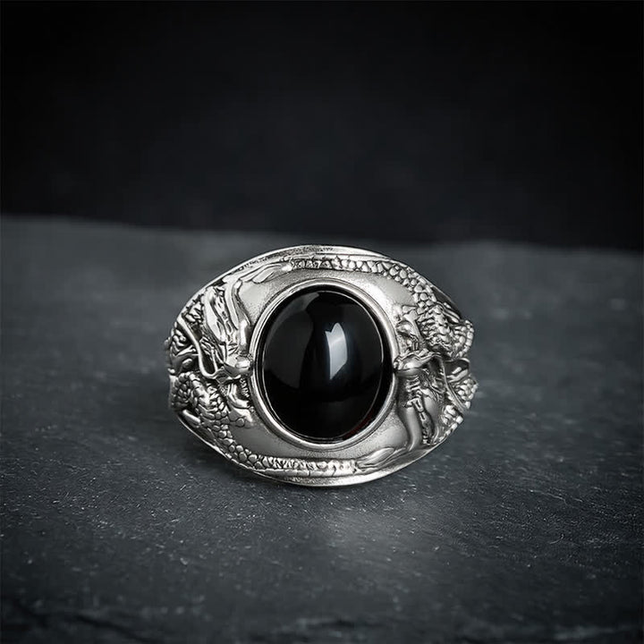 Buddha Stones 黒曜石龍浄化オープンリング - image 2