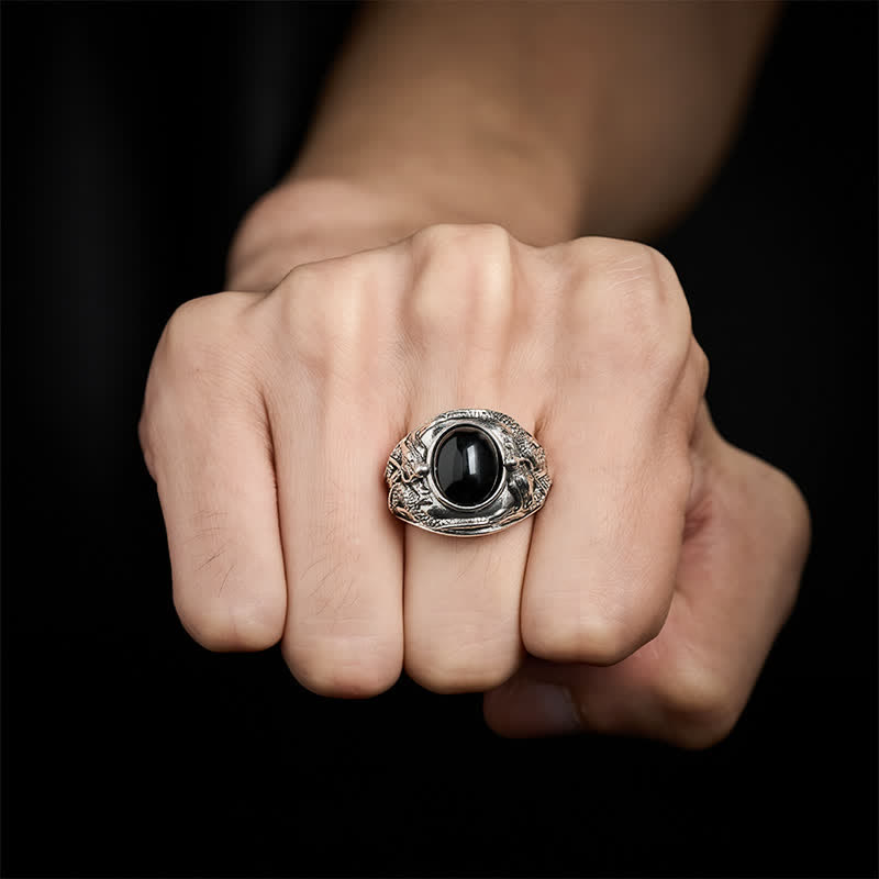 Buddha Stones 黒曜石龍浄化オープンリング - image 3