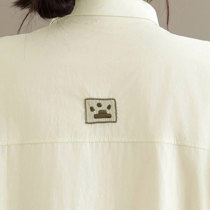 Buddha Stones 夏物カジュアルミニマリストボタンアップ猫刺繍入りレディース半袖シャツ - image 14