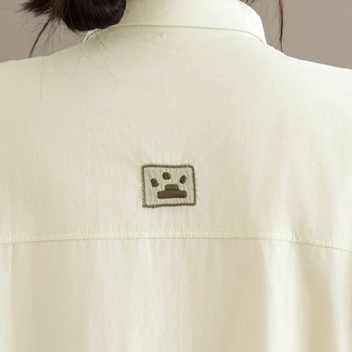Buddha Stones 夏物カジュアルミニマリストボタンアップ猫刺繍入りレディース半袖シャツ - image 14