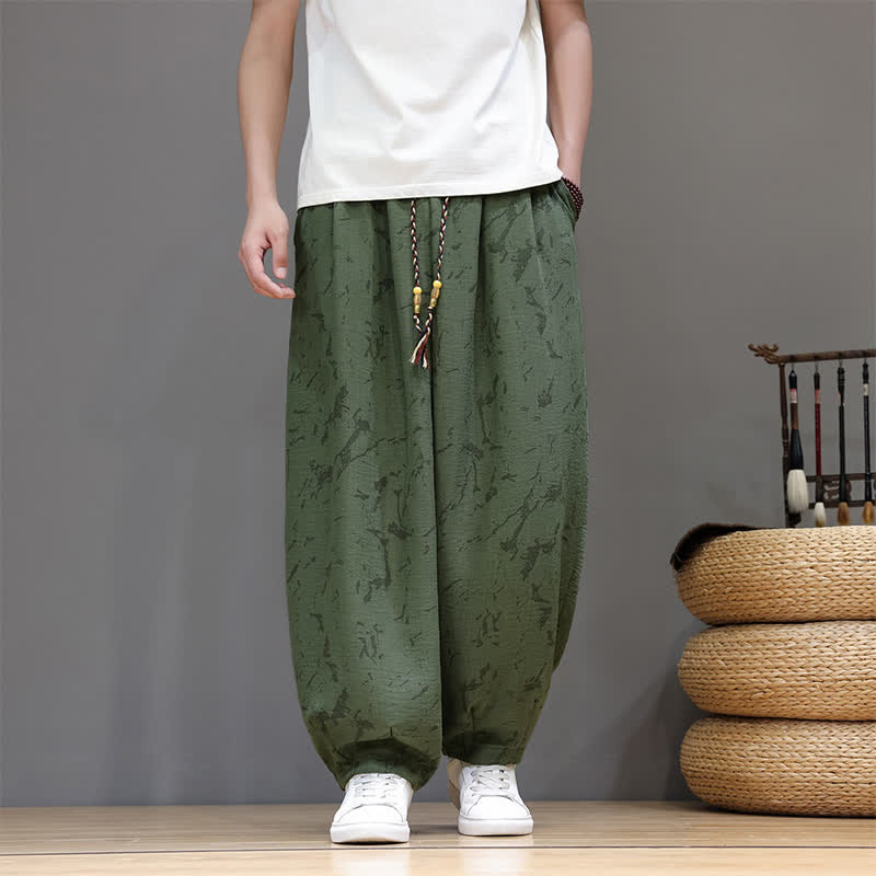 Buddha Stones 夏物カジュアルミニマリストドローストリング抽象テクスチャパターンアンクルパンツメンズハーレムパンツポケット付き - image 6