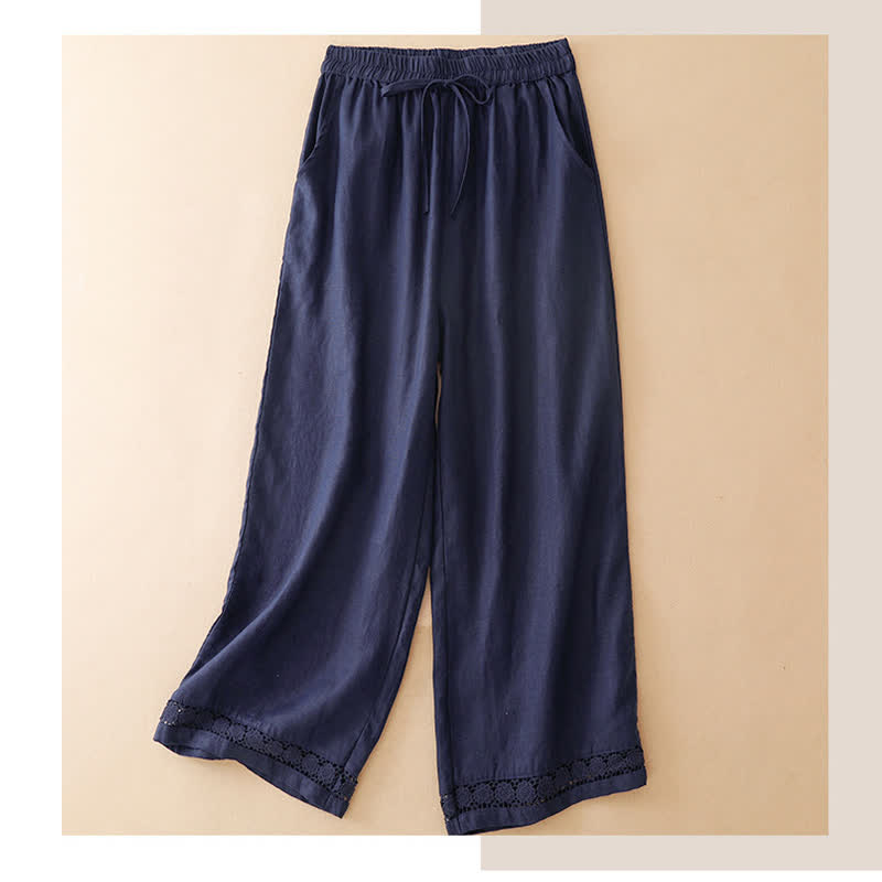 Buddha Stones 夏物カジュアルミニマリストドローストリング無地花柄裾クロップドパンツレディースストレートレッグパンツポケット付き - 海軍 - US8-10, UK/AU12-14, EU40-42 （2XL） - image 5