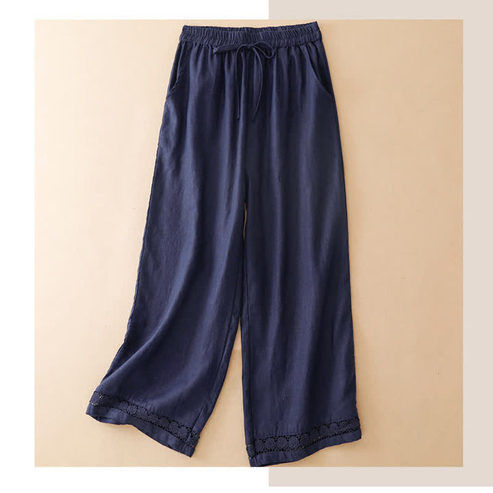 Buddha Stones 夏物カジュアルミニマリストドローストリング無地花柄裾クロップドパンツレディースストレートレッグパンツポケット付き - 海軍 - US8-10, UK/AU12-14, EU40-42 （2XL） - image 5