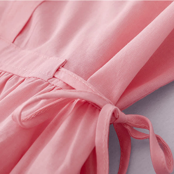 Buddha Stones 夏物カジュアルミニマリストボタンレースアップ無地レディースサマーノースリーブドレス（ポケット付き） - image 12