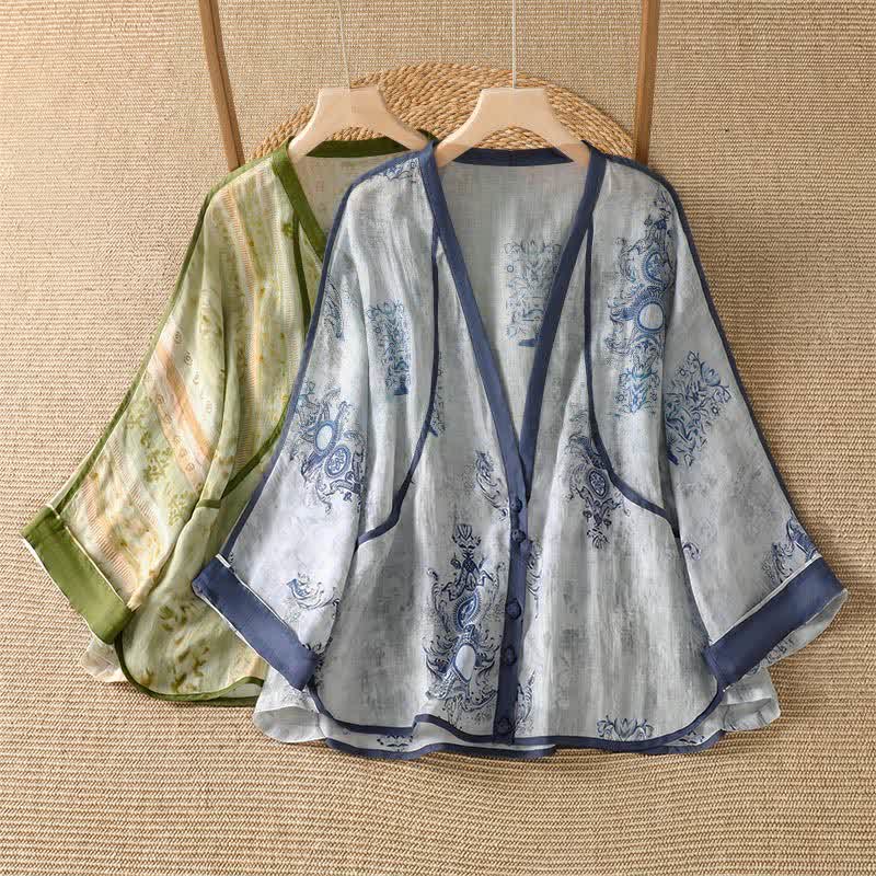 Buddha Stones 夏物カジュアルヴィンテージ風ボタンアップ花柄レディース長袖シャツ（ポケット付き） - image 12