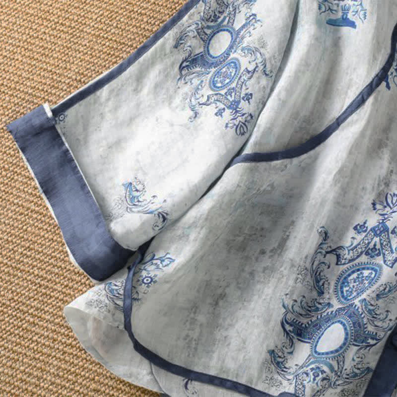 Buddha Stones 夏物カジュアルヴィンテージ風ボタンアップ花柄レディース長袖シャツ（ポケット付き） - image 4
